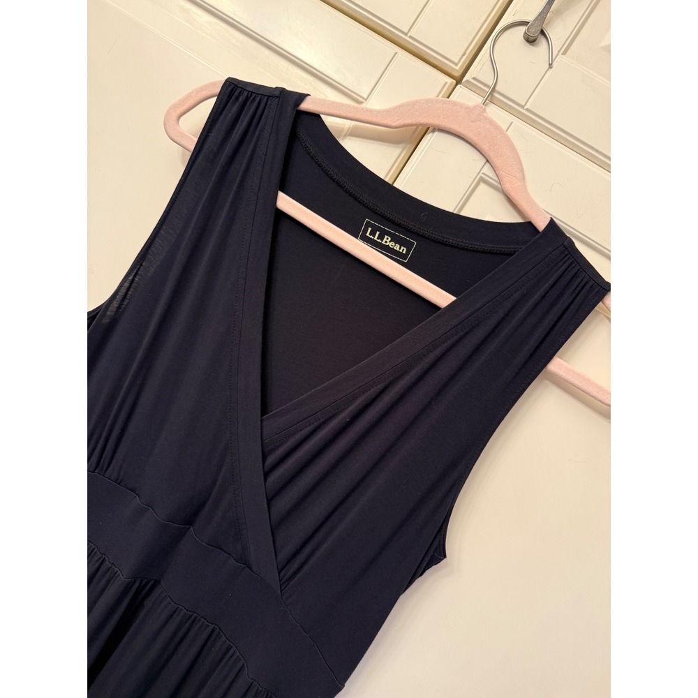 L.L. Bean Women Black Faux Wrap‎ Empire Waist Midi Dress Medium Reg 301437